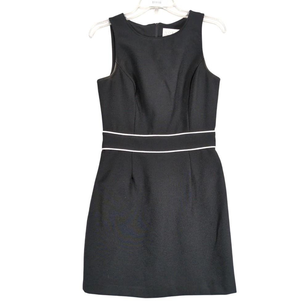 Vintage 90s XOXO Black Sheath Mini Dress Juniors Sz 7 Made USA Piped Waist Party